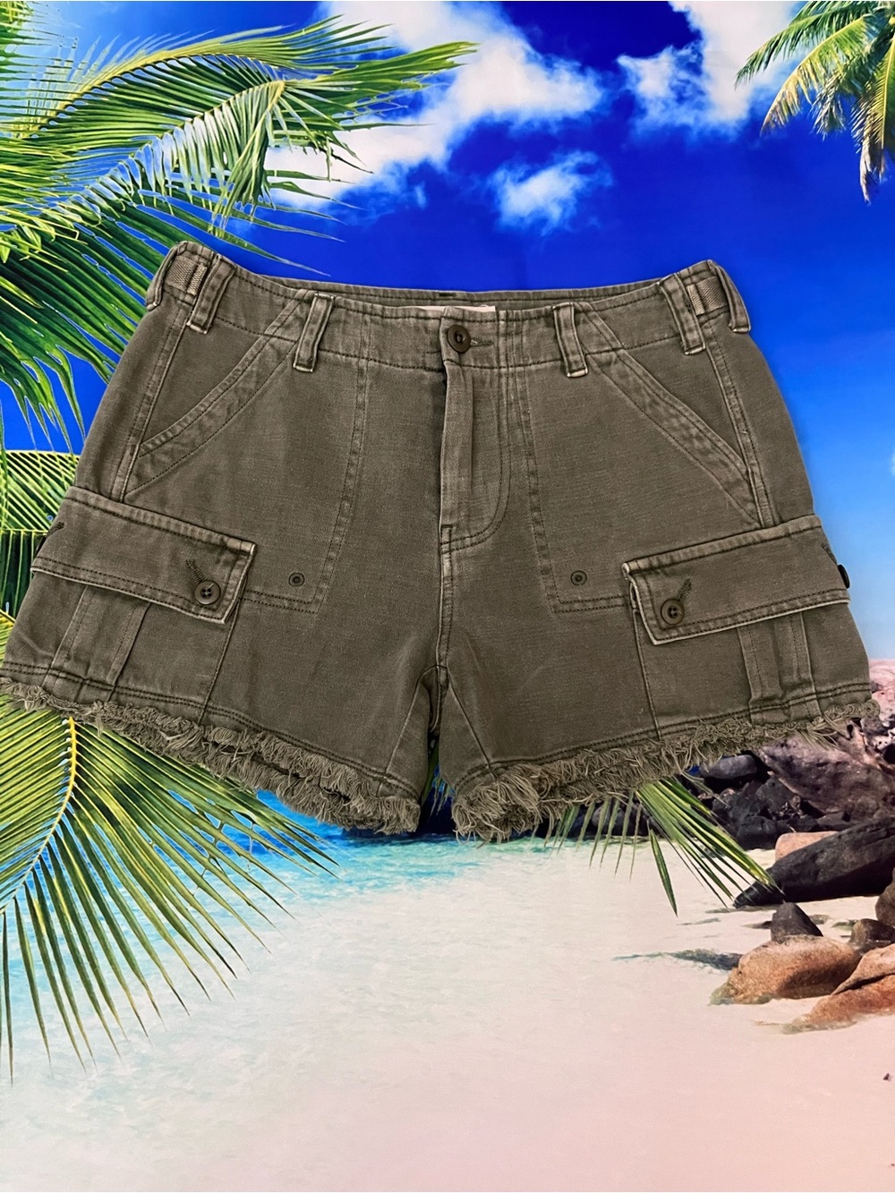 Lucky Brand Olive Cargo Utility Shorts with Fringe Hem